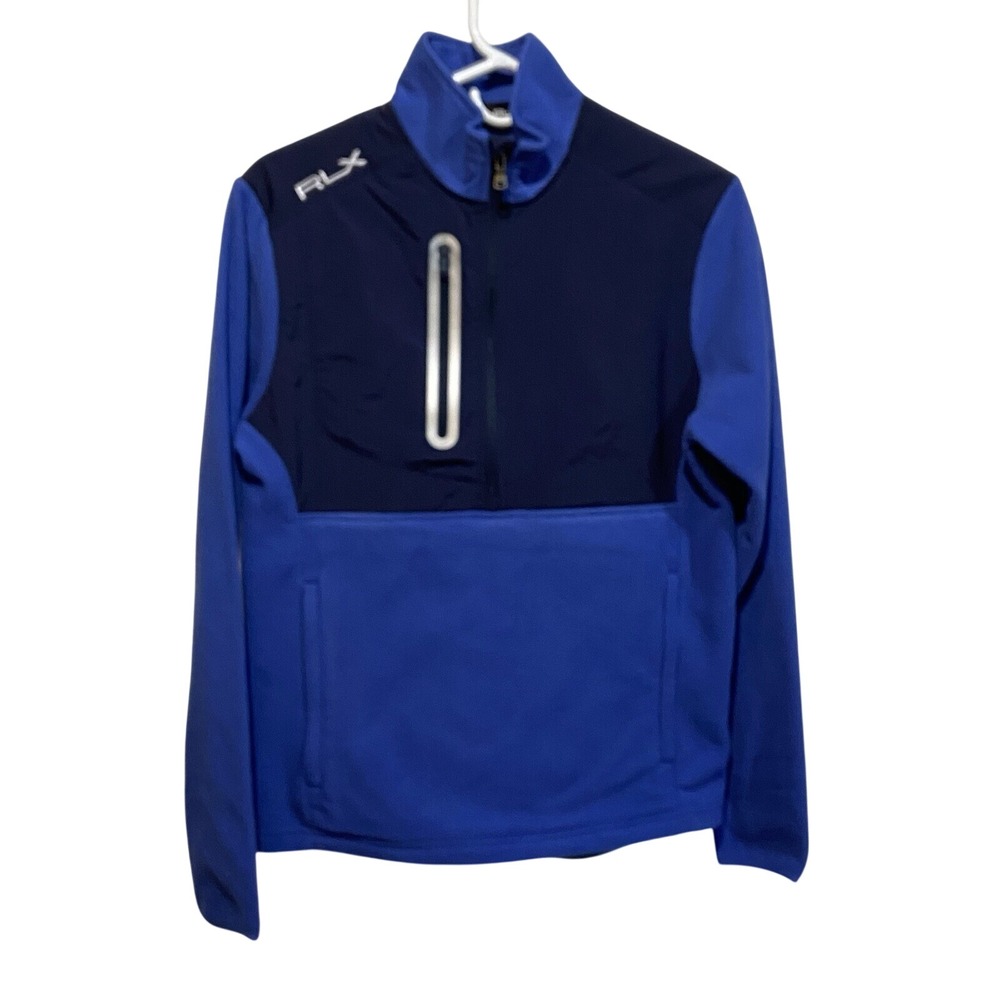 RLX Ralph Lauren Men 1/2 Zip Fleece Jacket SMALL Blue/Navy Golf Pockets Pullover